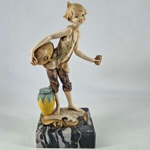 Fontanini Simonetti Depose Italy Figurine Water Boy On Carrara Marble Base